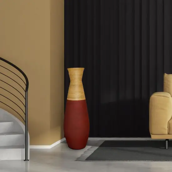 31.5 inch Tall Handcrafted Bamboo Floor Vase, Burgundy and Natural Finish, Decorative Accent, Large Floor Vase, Sustainable Bamboo, Living Room, Dining Room, Entryway Decor, Unique Home Accent {4}