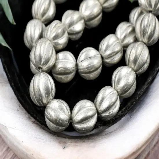 White Washed Antique Silver Round Melon Beads -- Choose Your Size {5}
