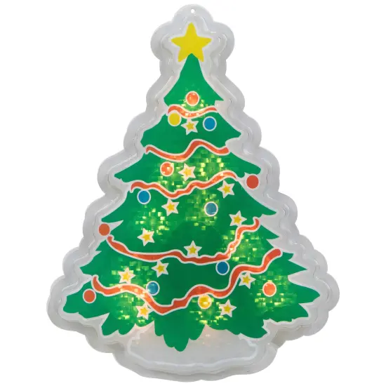 Northlight Lighted Holographic Christmas Tree Window Silhouette - 12.5" - Clear Lights Green {3}