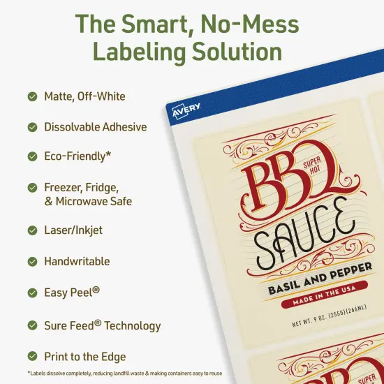 Avery Dissolvable Labels, 4.75" x 3.75" Rectangle {2}