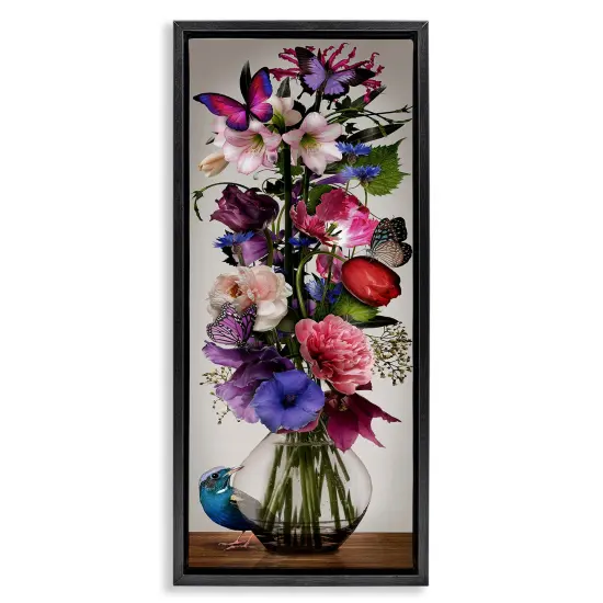 Stupell Industries Bird Peeking at Bouquet Framed Floater Canvas Wall Art Design by Reinders {7}