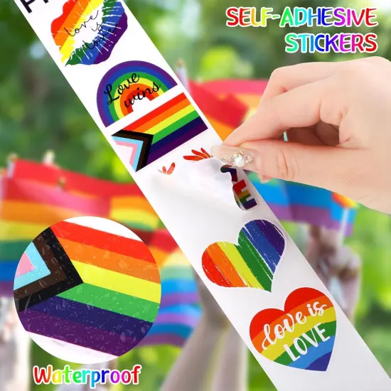 500 Pieces LGBTQ Pride Stickers Roll 8 Design Gay Pride Decal Stickers Self-Adhesive Rainbow Stripe Heart Stickers for Parades and Events {5}