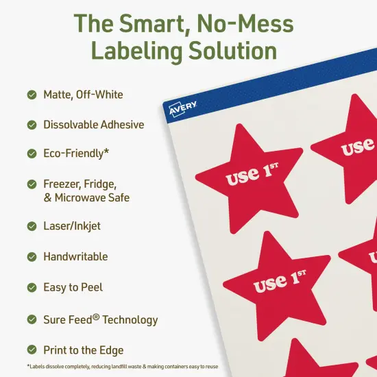 Avery Dissolvable Labels, 2-1/4" x 2-3/8" Star {2}