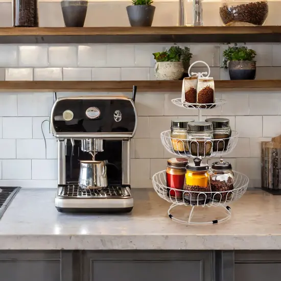 White 3-Tiered Fruit Basket for Kitchen Countertop - Metal Large Fruit Bowl Stand for Produce, Vegetables, Organization, Storage Rack (18 In) {3}