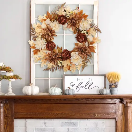 24 Inch Fall Brown Wreaths with Artificial Dahlia {2}