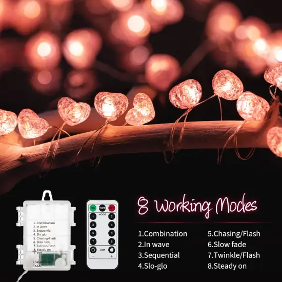 Valentine&rsquo;s Day Fairy String Lights - 10.5 ft 30 LED Pink Heart Battery Operated Fairy Lights with Timer and Remote, Twinkle Heart Lights for Wedding DIY Indoor Christmas Gift Valentine's Day {5}