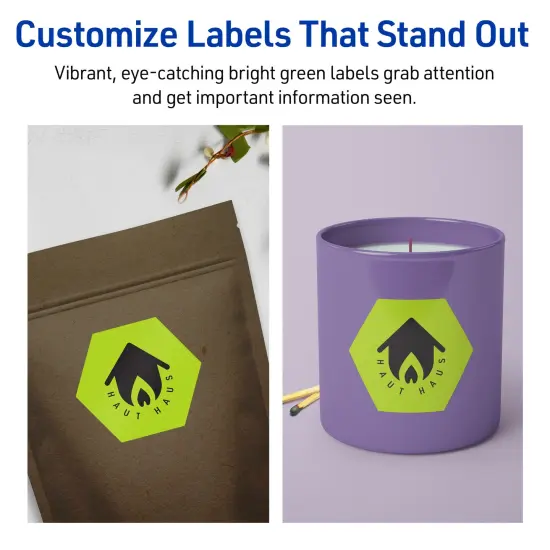 Avery Bright Green Paper Labels, 2-1/2" x 2-57/64" Hexagon {3}