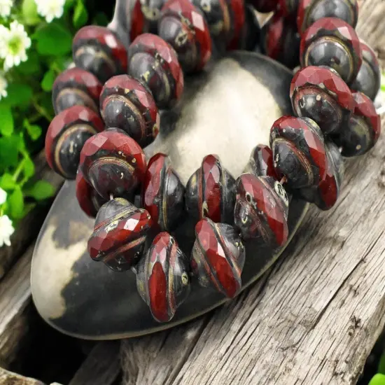 *15* 8x10mm Red Opaline Picasso Saturn Beads {3}