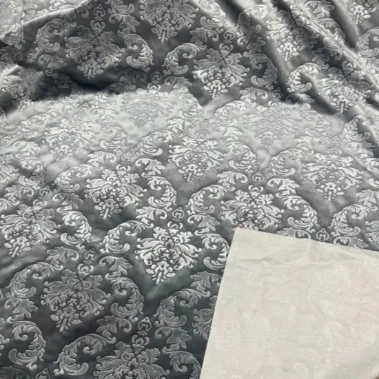 1 Yard Damask Embossed Velvet Upholstery & Drapery Fabric 56" Wide Gray {1}