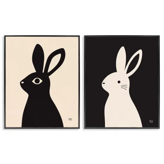 Stupell Industries Cream & Black Rabbits 2 pc Framed Giclee Wall Art Set Design by Jessica Beck {1}