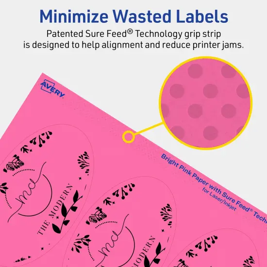 Avery Bright Pink Paper Labels, 4.25" x 2.5" Oval {4}