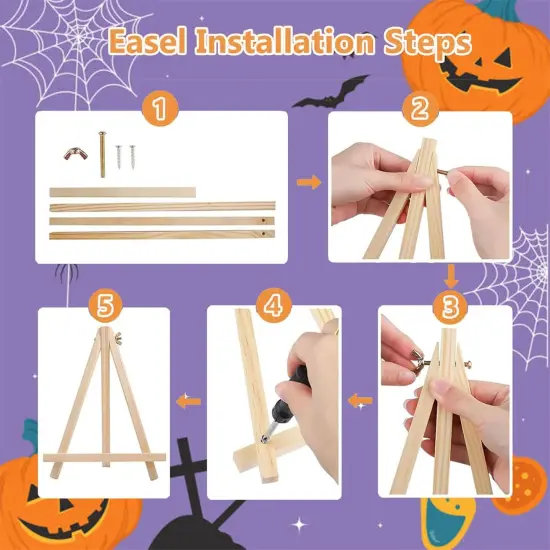 Halloween Ghost Paint by Numbers Kit with Frame and Wooden Easel - 8x8 Inch {5}