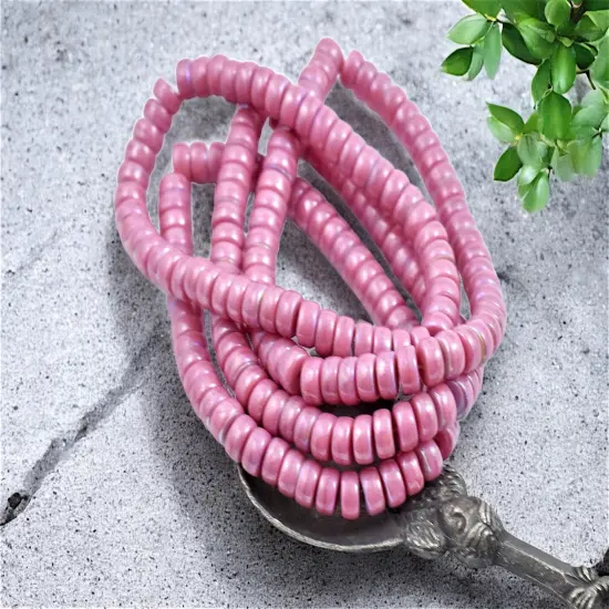 *50* 6x3mm Opaque Pink Luster AB Heishi Beads {4}
