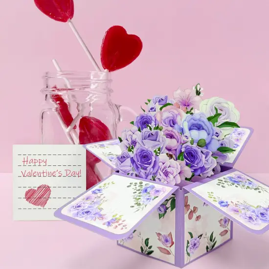 Wrapables 3D Pop Up Floral Greeting Card, Flower Bouquet Card for Mother's Day, Birthday, Anniversary, All Occasions, Purple Bouquet {5}