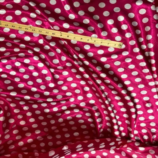 1 Yard One-Inch Polka Dot Charmeuse Satin Fabric for Apparel & Crafts 58/60" Width Fuchsia/White {1}