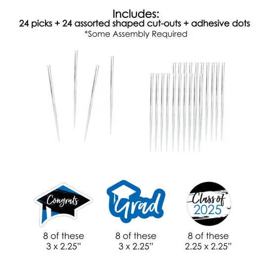 Big Dot of Happiness Blue 2025 Graduation Party - Dessert Cupcake Toppers - Clear Treat Picks - Set of 24 {7}