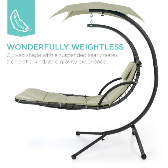 Best Choice Products Hanging Curved Chaise Lounge Chair Swing for Backyard, Patio w/ Pillow, Shade, Stand Sage {2}