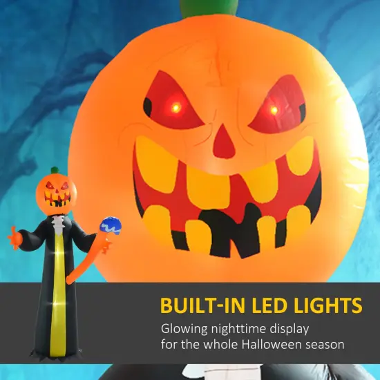 10ft Inflatable Halloween Pumpkin Head Ghost with Hammer, Blow Up LED Display for Garden Indoor Outdoor {4}