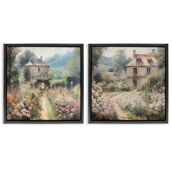 Stupell Industries Quaint French Country Garden 2 pc Framed Floater Canvas Wall Art Set Design by RileyB {1}