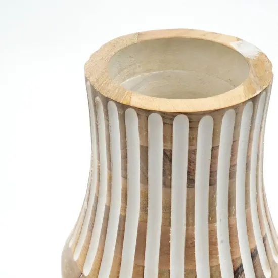 Decorative Handcrafted Accent Wood Vase In White & Brown Color {4}