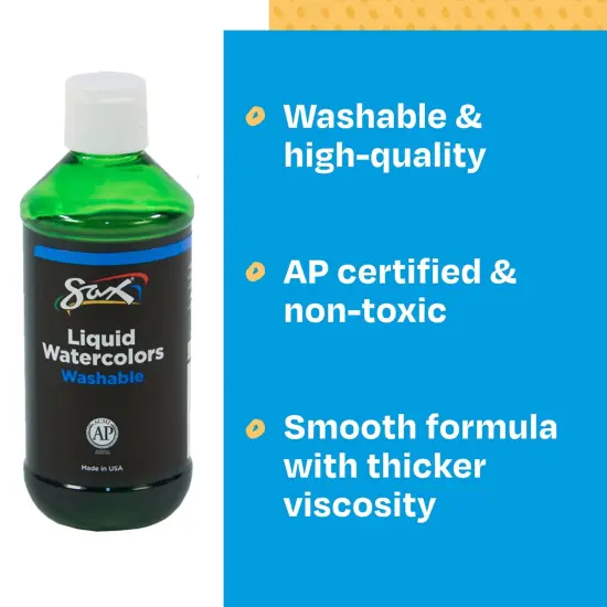 Sax Liquid Washable Watercolor Paint, 8 Ounces, Assorted Colors, Set of 8 {6}