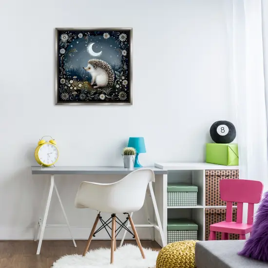 Stupell Industries Hedgehog Under Forest Moon Framed Floater Canvas Wall Art Design by The Dutch Lady {2}
