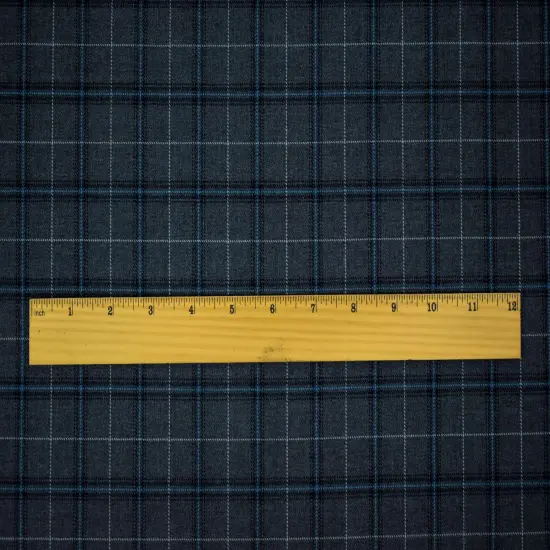 Gray-Blue-Multi Poly-Wool Plaid Woven Twill Suiting Fabric By the Yard {5}