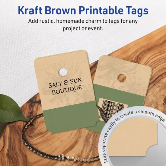 Avery Printable Rounded Rectangle Foldover Tags, Sure Feed Technology, 1-1/2" x 2-1/8", Matte Kraft Brown Cardstock, Print-to-The-Edge, Laser/Inkjet Printable, 80 Total {9}