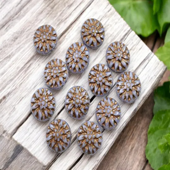 *12* 15mm Dark Bronze Washed Lilac Purple Opaline Dahlia Flower Coin Beads {3}