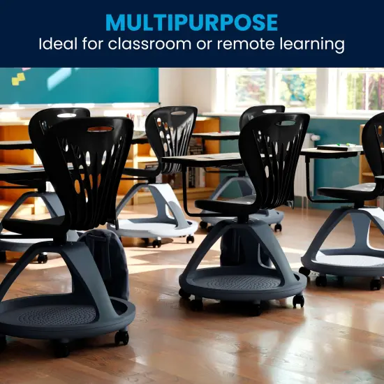 Emma and Oliver Mobile Desk Chair - 360&deg; Tablet Rotation and Storage Cubby Black {1}