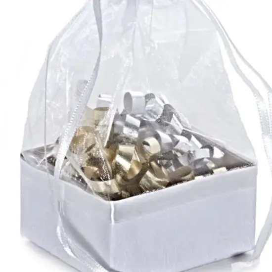 Box On The Bottom Organza Bags 2 1/2 '' X 2 7/8 '' X 6 1/2 '' Gifts White {4}