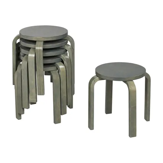 Bentwood Stackable Stools, Classroom Furniture, 6-Piece Grey Wash {1}