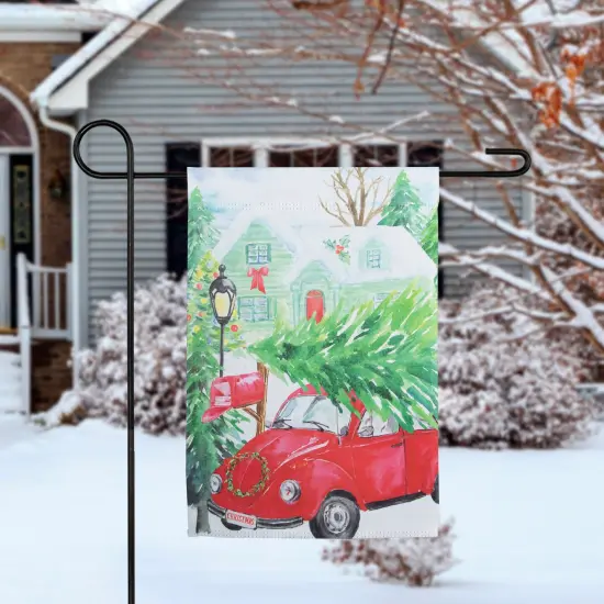 Northlight Red Car and Christmas Tree Outdoor Garden Flag 12.5" x 18" {1}