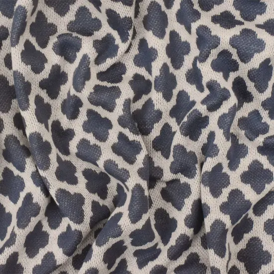 Dusty Blue-Taupe Quatrefoil Poly-Cotton Stretch Double Knit Fabric By the Yard {2}