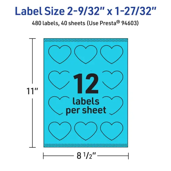 Avery Bright Blue Paper Labels, 2-9/32" x 1-27/32" Heart {5}