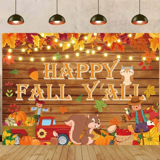 Happy Fall Y'all Banner Backdrop 7X5FT Fall Festival Decorations Banner {5}