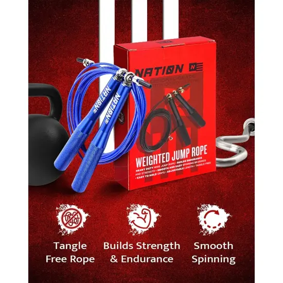 WOD Nation Aluminum Handle High Speed Adjustable Jump Rope for Women and Men - Perfect Skipping Rope for Boxing, Fitness, Workout - Blue {7}