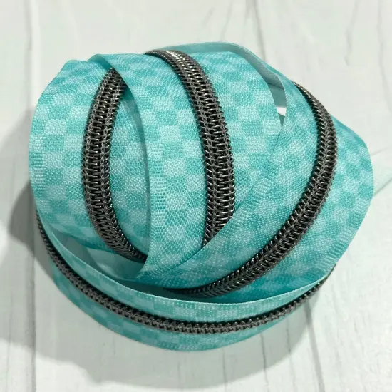 Tonal Check tape with gunmetal teeth Sea green {3}