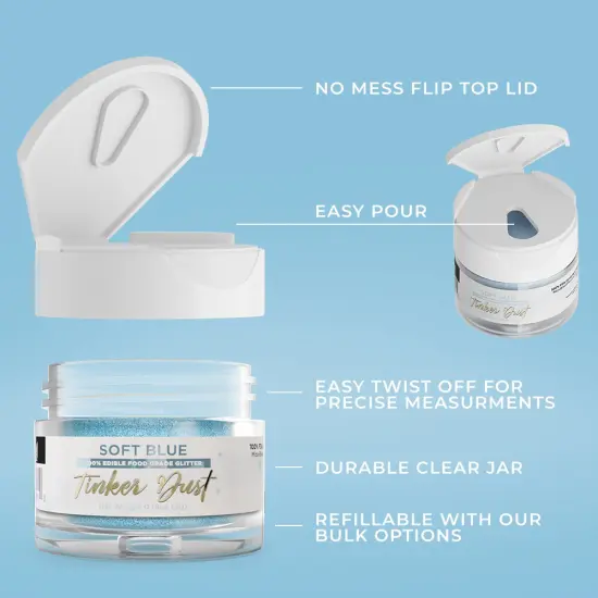 Bakell - Soft Blue Tinker Dust Edible Glitter (5g, 1x Jar) for Food, Desserts, and Beverages! {5}