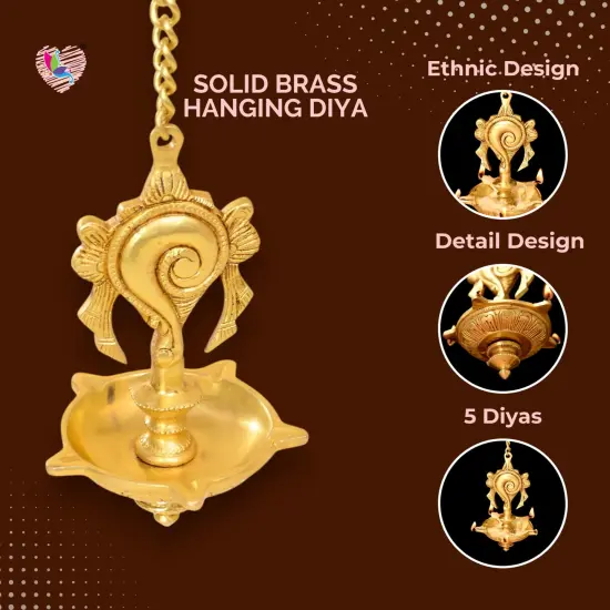 Brass Annam, Shank Wall Hanging Idol Oil Lamp Diya with Chain Hanging Oil Wick Diya Puja Gifting Entrance Home Decor Idol Kathu Vilakku Diyas for Pooja Temple Diwali Decor Idol Statue {2}