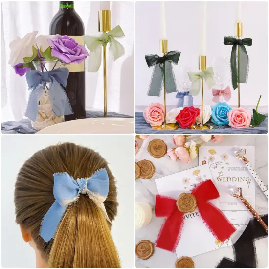 Wrapables Fringe Chiffon Ribbons, 1.5 Inch x 7 Yd Frayed Edges Chiffon Ribbons for Wedding Invitations, Bridal Bouquet, Gift Wrapping, DIY Arts & Crafts (Set of 3), Dusty Rose {4}