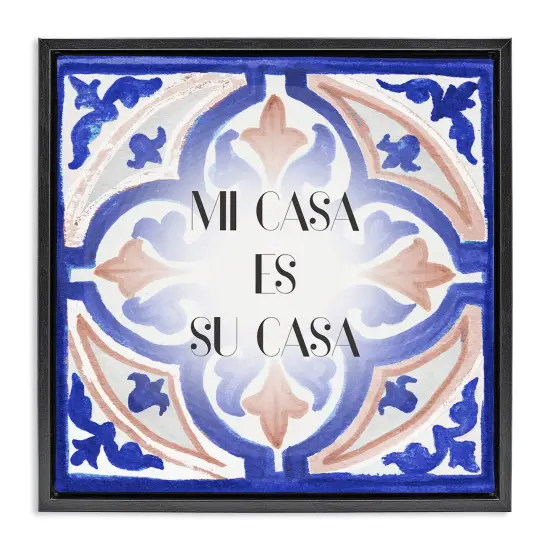 Stupell Industries Mi Casa Azulejos Tropicales Framed Floater Canvas Wall Art Brown Floater Frame {7}
