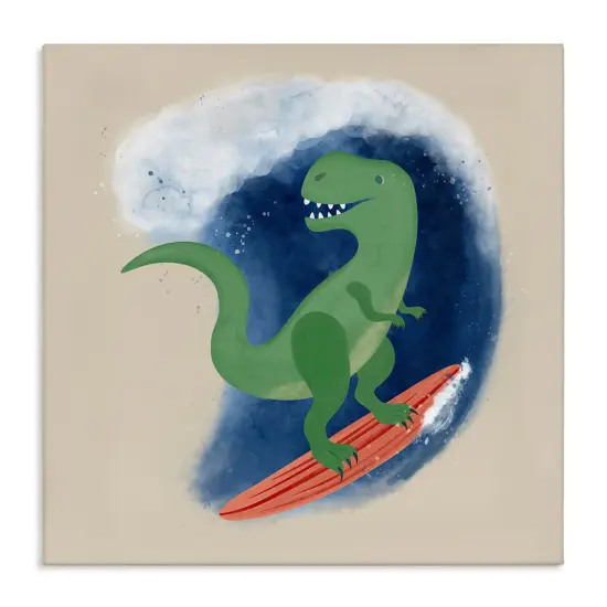 Stupell Industries Surfing Dino T-Rex Canvas Wall Art Design by Carrie Cantwell {1}