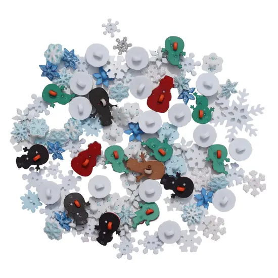 Winter Crafting Buttons Set, 100-Pack Snowman, Snowball and Snowflake Designs, White and Blue Holiday Decorative Buttons for Sewing and DIY Projects {2}