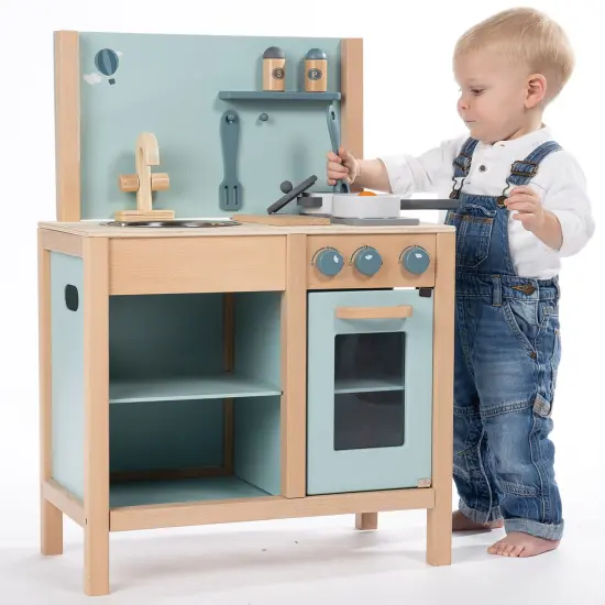 Label Label: Wooden Kitchen Play Set - Green - Standing Appliance Toy, Cooking & Food Accessories, Storage-Oven-Sink, Pretend Play Station, Kid Age 3+ {7}