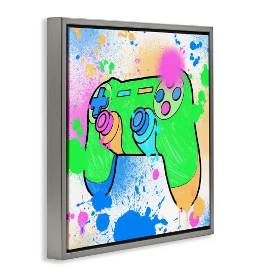Stupell Industries Splattered Game Controller Framed Floater Canvas Wall Art Design by Marcus Prime {3}