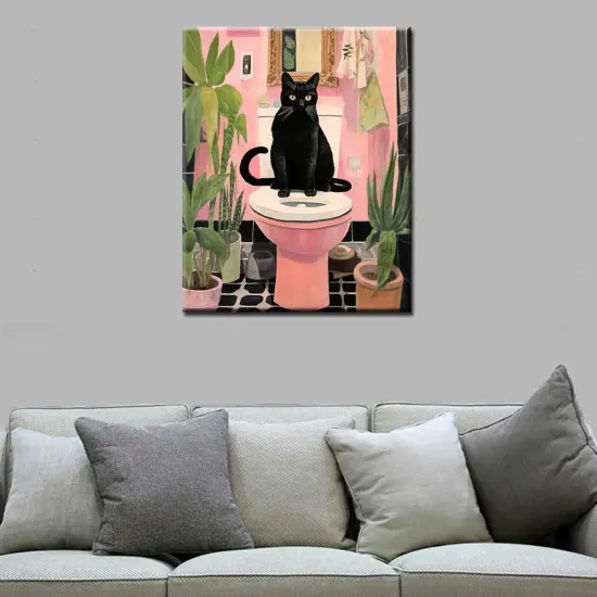 Black Cat Sit on Toilet Oil Painting Paint by Number Kits 16 x 20 inch {3}