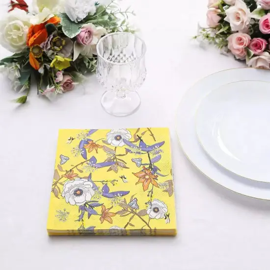 20 Yellow 13x13 in Cocktail Paper NAPKINS Floral Design Party Events Decorations {3}