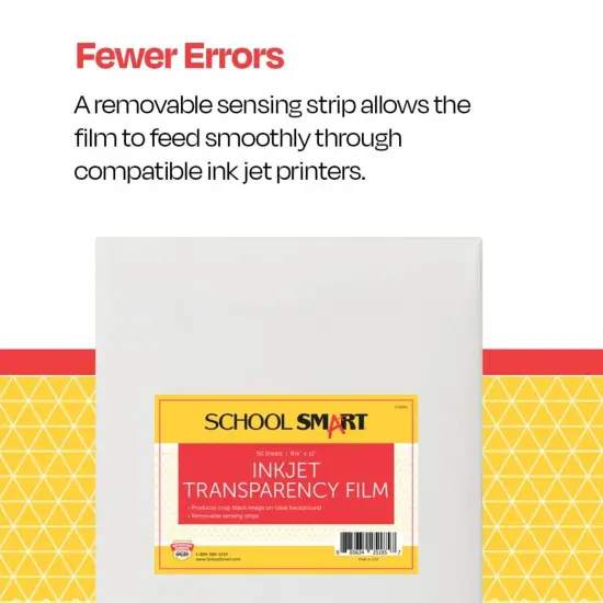 School Smart Inkjet Transparency Film with Sensing Strip, 8-1/2 x 11 Inches, Clear, Pack of 50 {7}