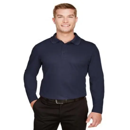 Devon & Jones&reg; CrownLux Performance Men's Plaited Long Sleeve Polo True Royal {3}